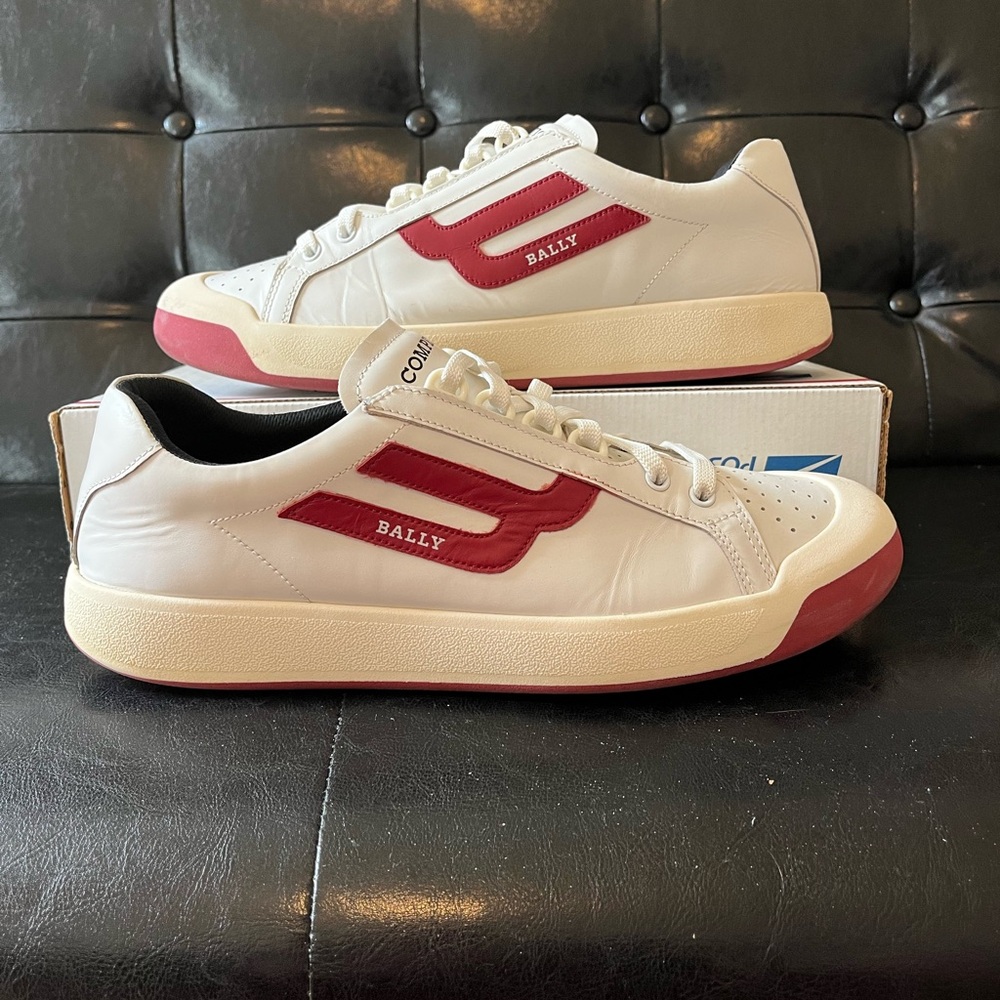 Bally White and Red Retro Sneakers